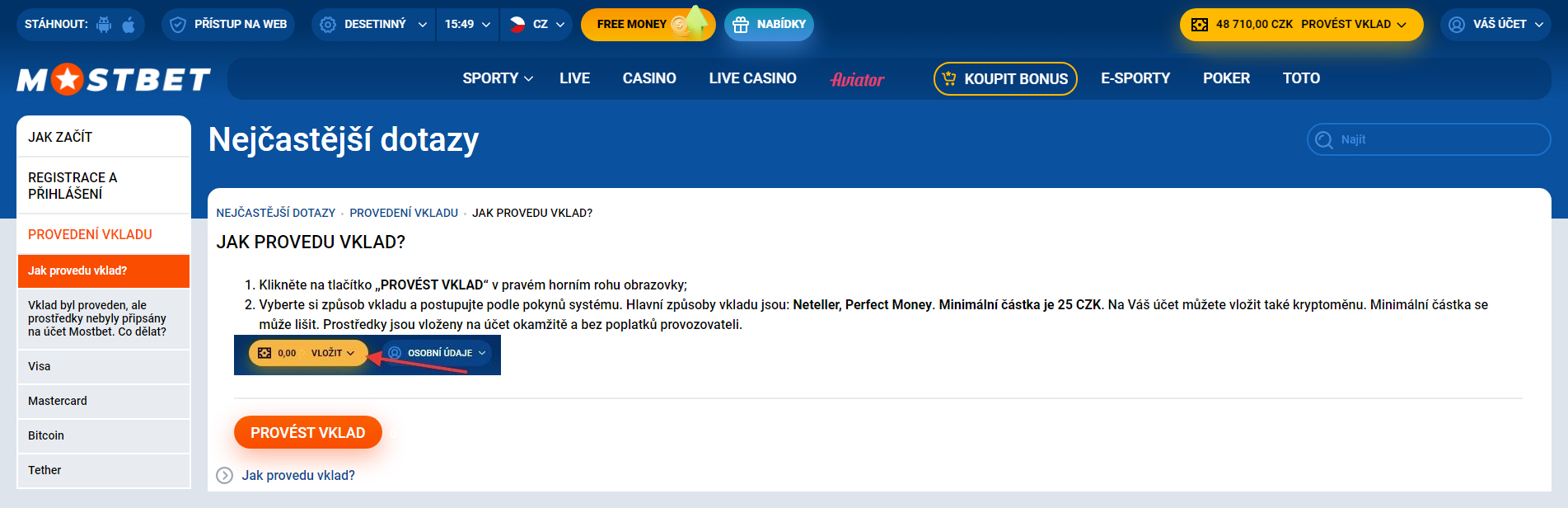 Mostbet JAK PROVEDU VKLAD